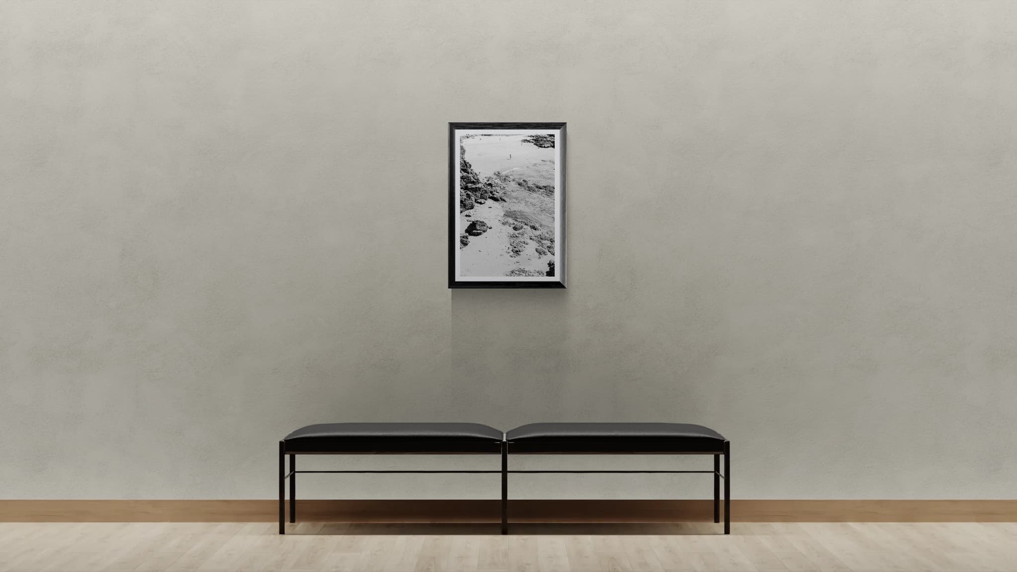 Beach Figure shown framed in a gallery setting