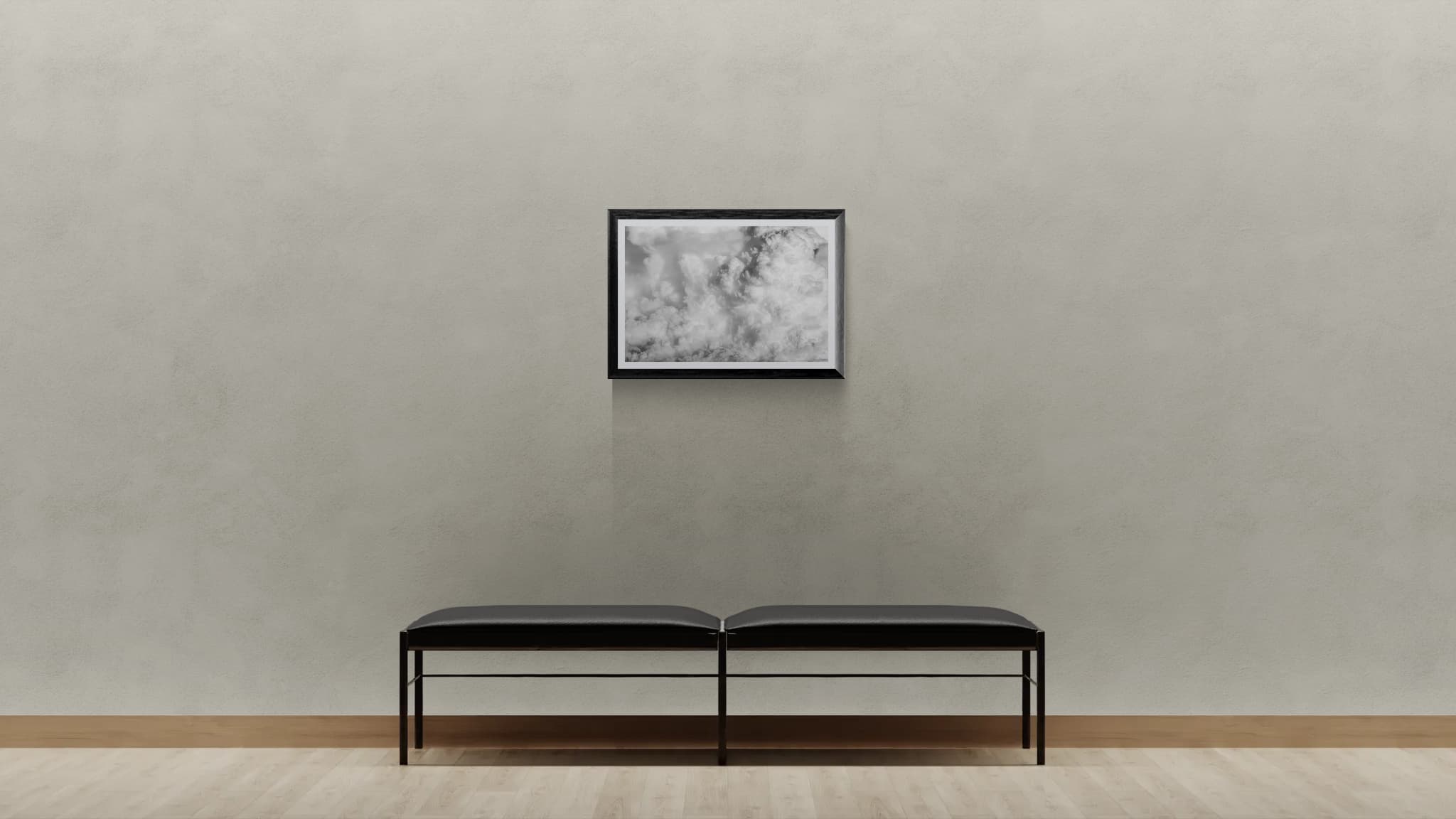 Clouds shown framed in a gallery setting