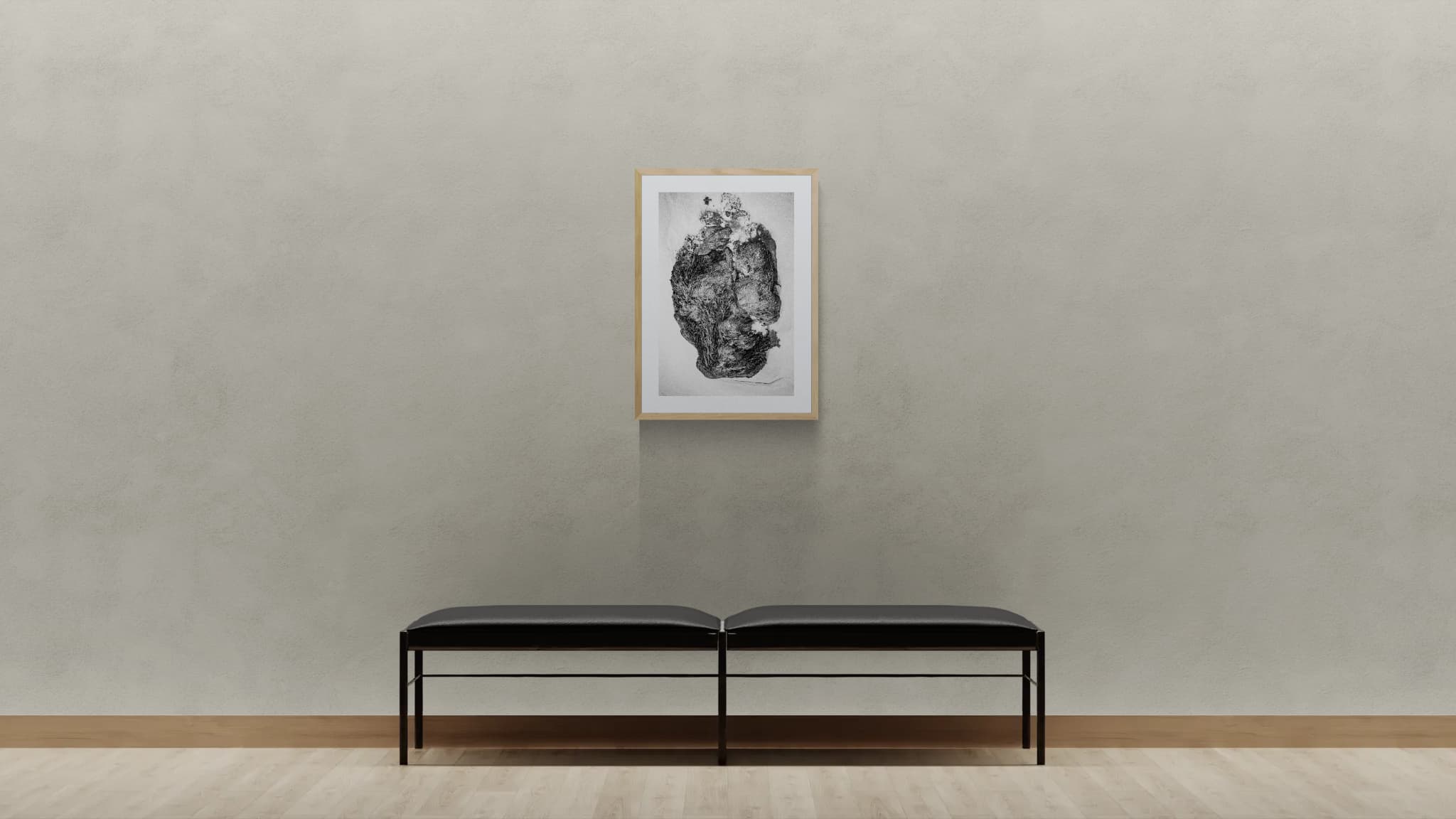 Stone / Reflection shown framed in a gallery setting
