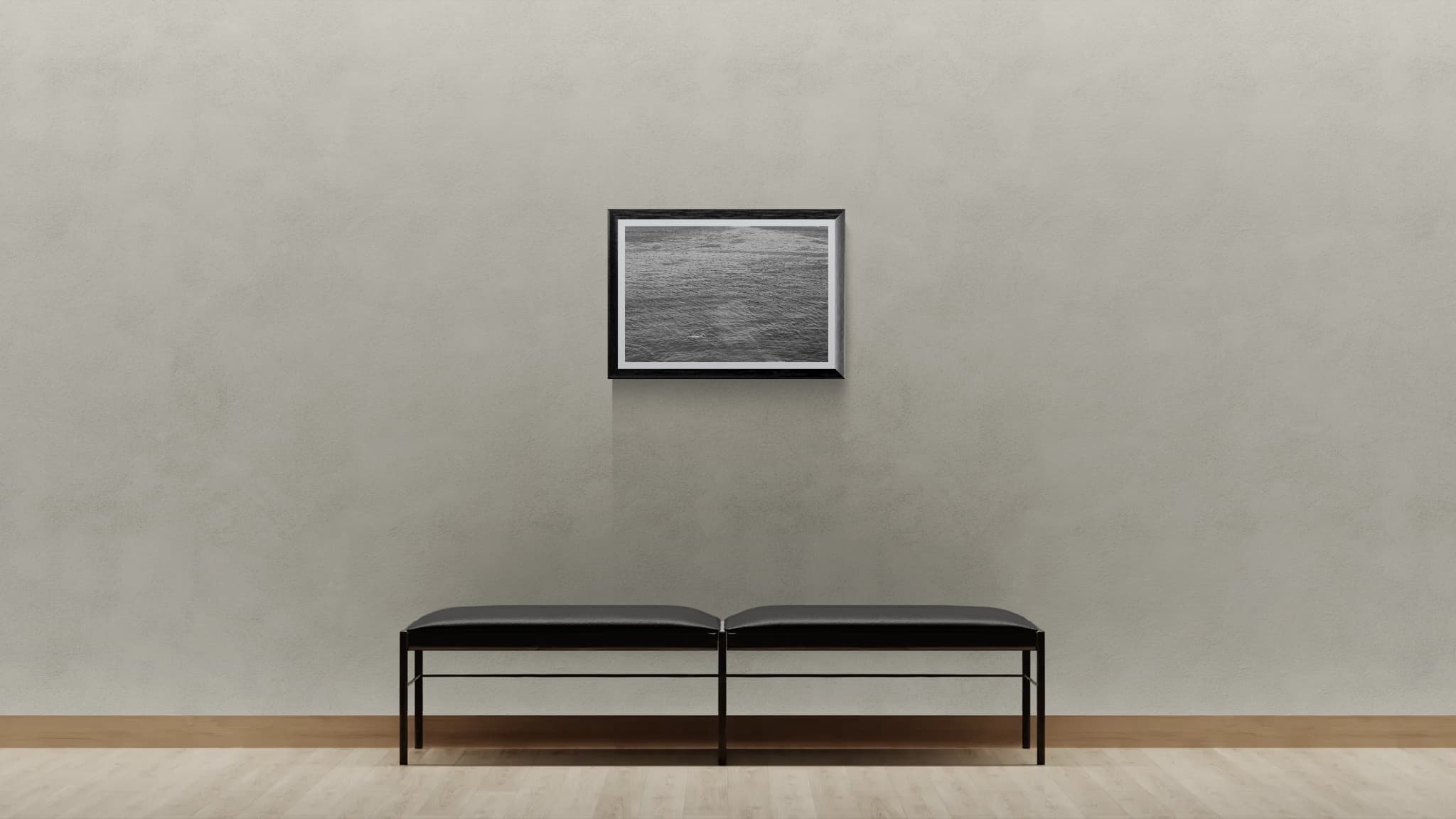 Swimmer shown framed in a gallery setting