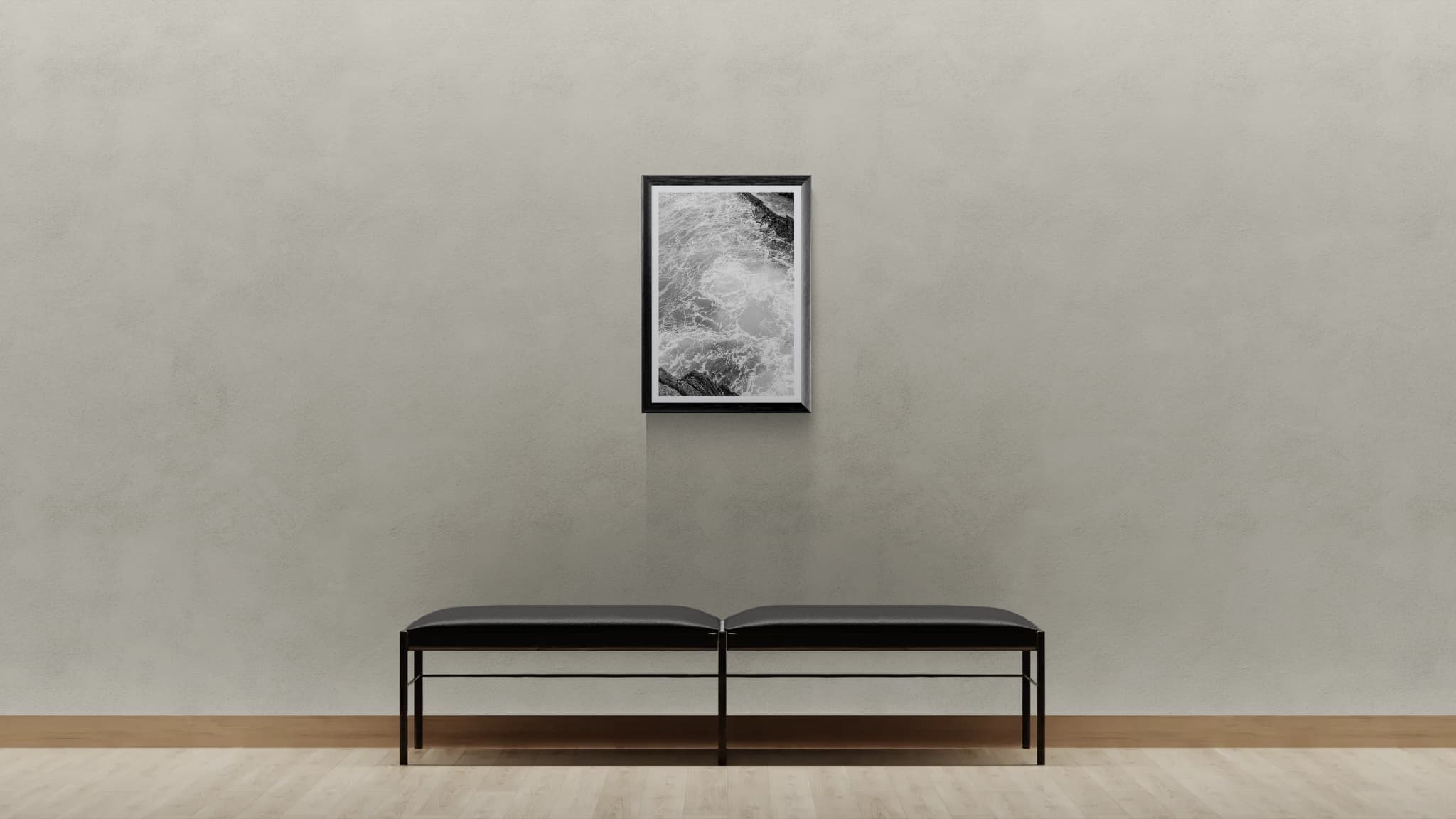 Water shown framed in a gallery setting